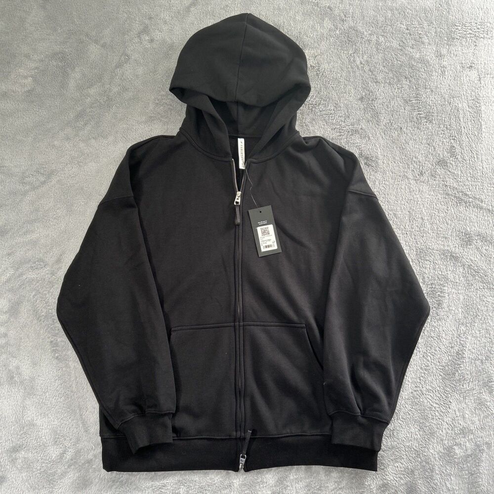 Fabletics Go To Full Oversized Hoodie Mens Med Black Fleece Zip Up Hooded Jacket